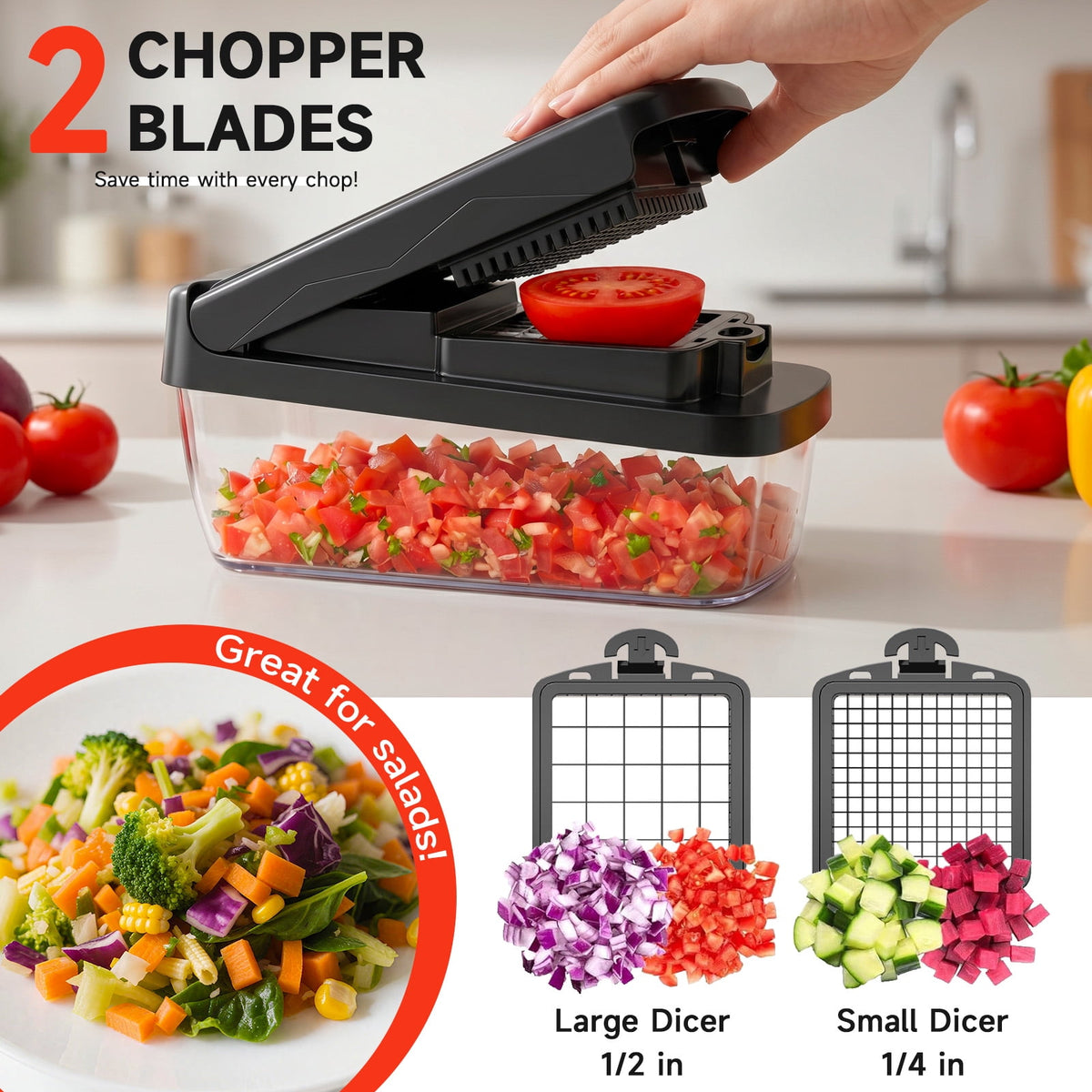 Honhorrs Vegetable Chopper Mandoline Slicer with Container, Food Veggie Chopper, Cheese Grater, Onion Vegetable Cutter for Kitchen Gadgets & Gifts, Home Essentials (9-in-1, Black)