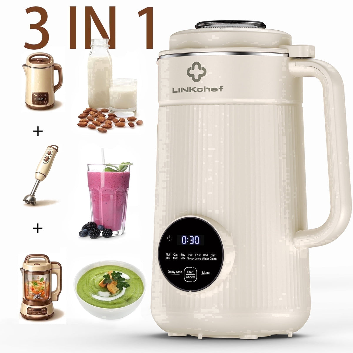 LINKChef Nut Milk Maker 40 oz Almond Oat Soy Milk Maker Blender with Self-Cleaning, Delay Start and Keep Warm, Homemade Dairy-Free Milk Machine for Hot & Cold Drinks