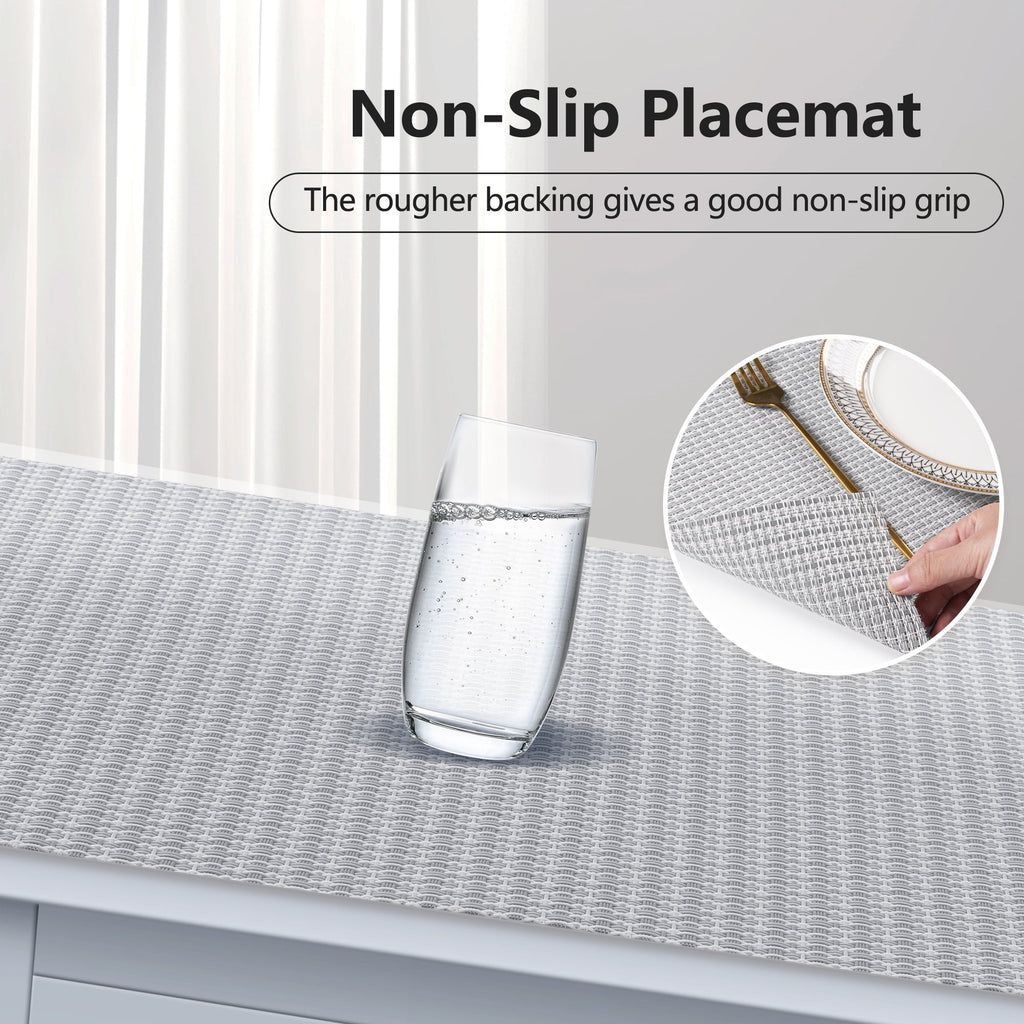 VCVCOO Navy Blue Placemats Set of 4 - Easy Clean Washable PVC Vinyl Placemats - Wipeable Heat Resistant Woven Table Mats for Dining Table - 12x18 inch