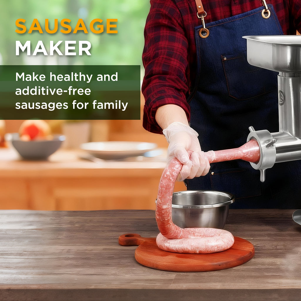 Valley Sportsman #8 Stainless Steel Meat Grinder, Powerful 575-Watt Motor Sausage Meat Grinder with Grinder Knife, Ideal for Regular Use, Sausage Making, Silver