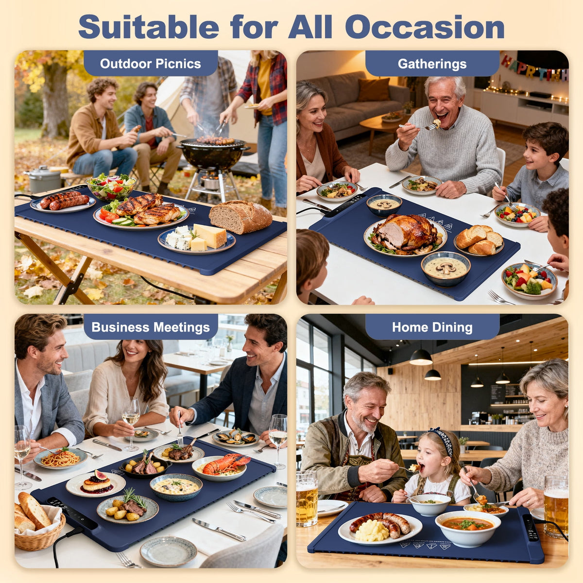 Electric Warming Tray, Warming Mat for Food , Portable Large Food Warmers Mat for Buffets Parties,Full Surface Fast Heating,6 Temperature Setting,Auto Shut-Off