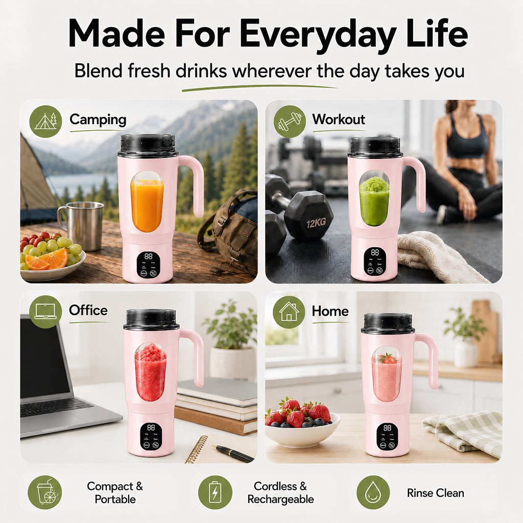 STARBIAO Portable Blender 19.6 oz Personal Juicer Cup, USB-C Rechargeable Mini Blender for Shakes & Smoothies, 12-Blade Stainless Steel, 4 Modes, Digital Display, Self-Cleaning, Beige