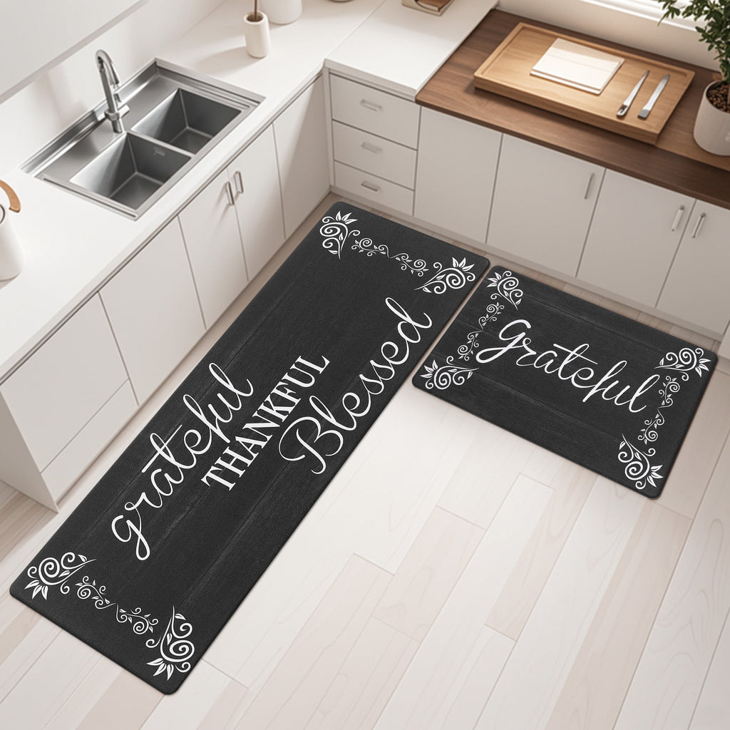 MeyJey Farmhouse Kitchen Rug Set of 2, Non-Slip Anti-Fatigue Waterproof Cushioned Mat for Kitchen, Dining & Laundry Room, 18"x30"+18"x48" Teal/Brown