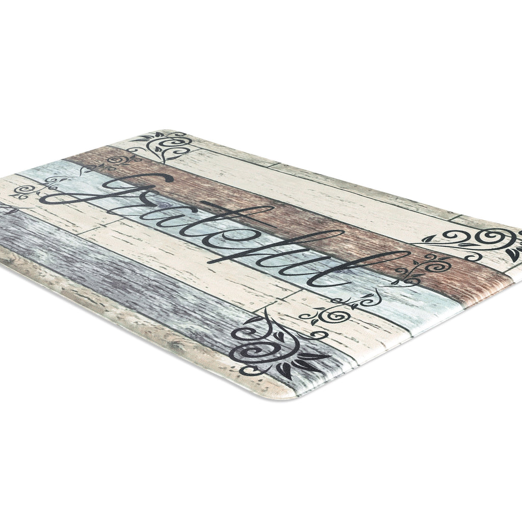 MeyJey Farmhouse Kitchen Rug Set of 2, Non-Slip Anti-Fatigue Waterproof Cushioned Mat for Kitchen, Dining & Laundry Room, 18"x30"+18"x48" Teal/Brown