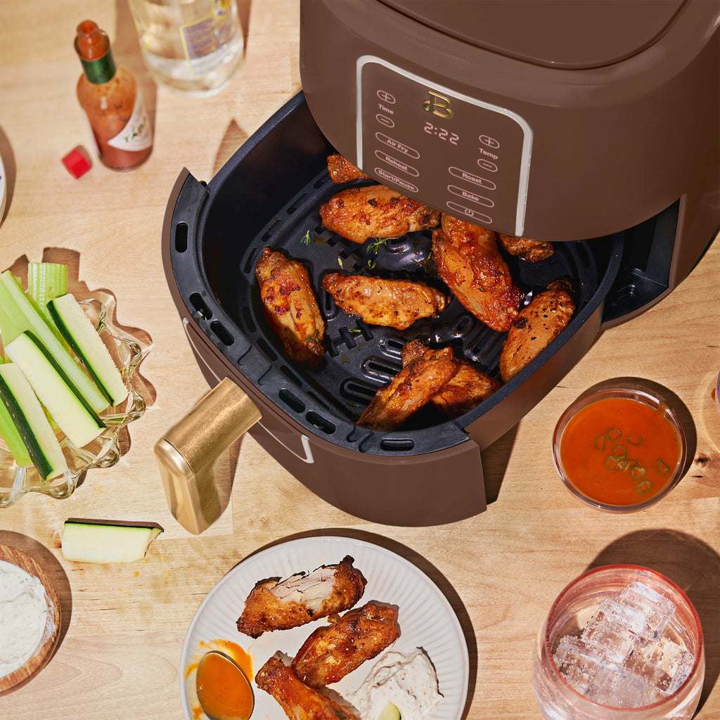 Beautiful 3 Qt Air Fryer with TurboCrisp Technology, EverGood Non-Toxic Ceramic Nonstick Coating, Chocolate by Drew Barrymore