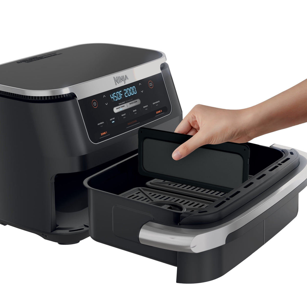 Ninja Foodi Air Fryer 7-Qt, DualZone FlexBasket, 6-in-1, Smart Finish, Cook 2 Foods 2 Ways, DZ071 Black