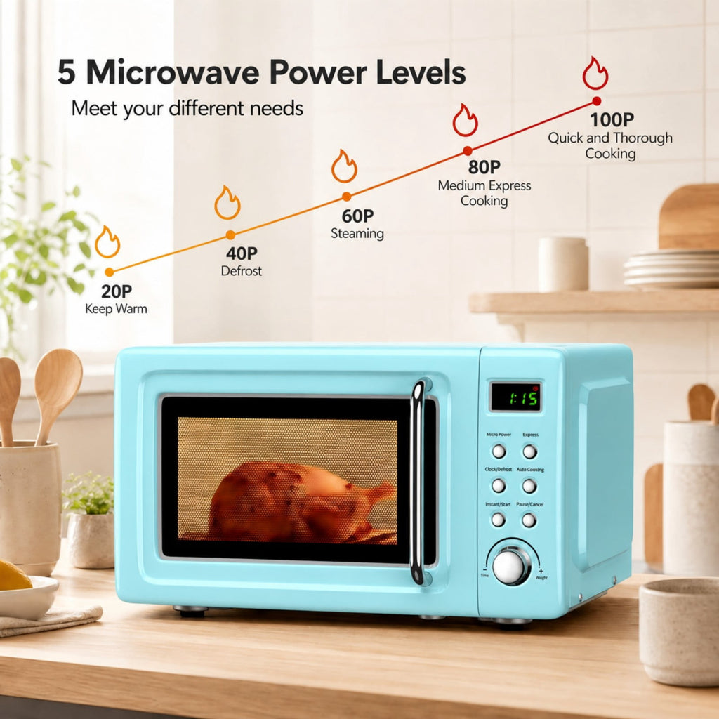 Costway 0.7 Cu.ft Retro Countertop Microwave Oven 700W LED Display Glass Turntable Rose Gold