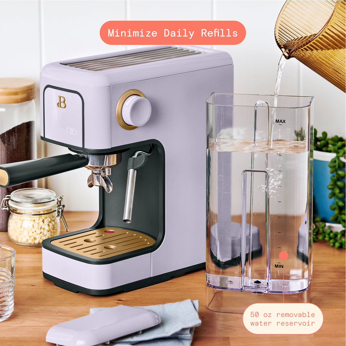 Beautiful by Drew Barrymore Slim Espresso Machine, 20-Bar Pressure, Black Sesame
