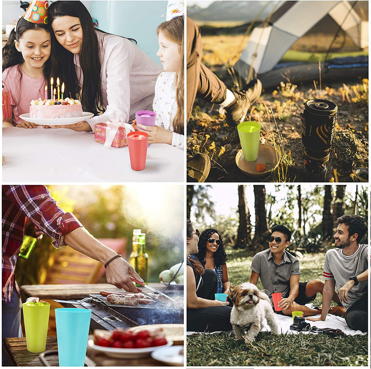 GIXUSIL 12Pcs Plastic Cups 350ml Reusable Bbq Cups Plastic Tumblers Set Camping Cups Plastic Drinking Glasses Tumbler Drinking Cups for Outdoor Parties Camping Beach Picnic Kids (Random Color )