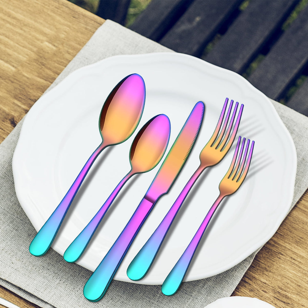 20 Piece Silverware Set, ENLOY Stainless Steel Solid Flatware Cutlery for 4, Modern & Elegant Design, High Quality Gift