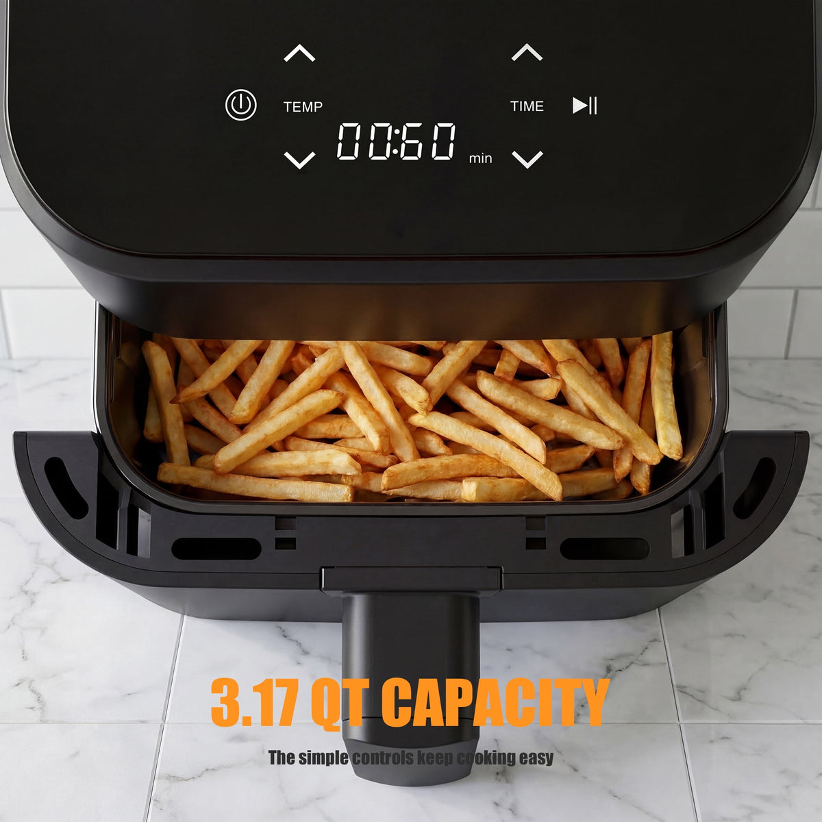 EDX 3 QT Digital Air Fryer, 800W Compact Countertop Air Fryer with Temperature Control, Black