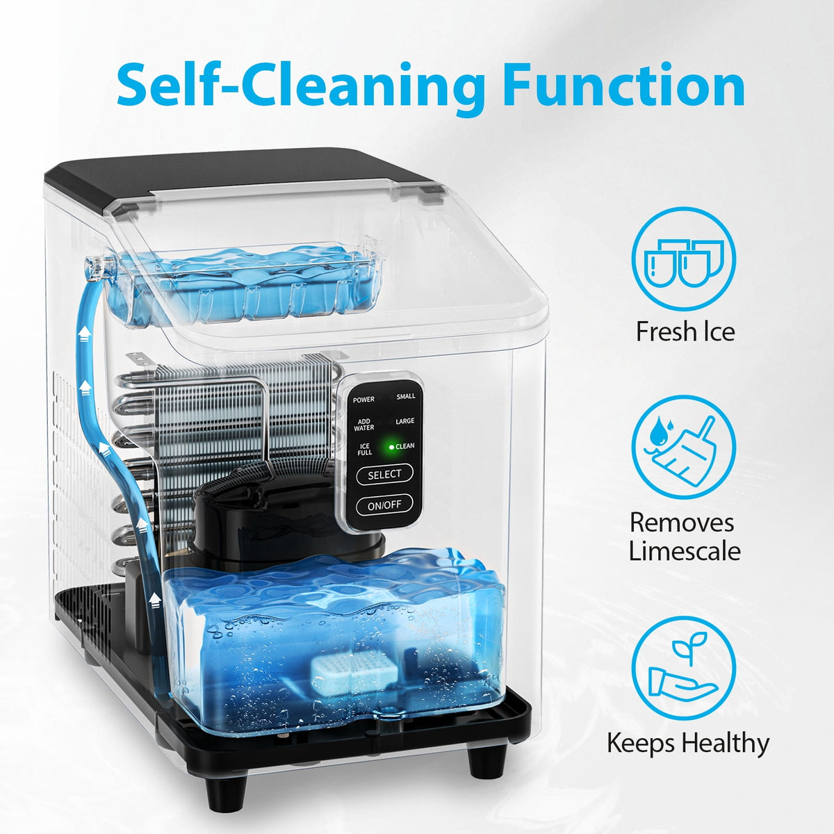 Aeitto Countertop Ice Maker Bullet Ice Machine, 8 Ice Cubes in 6 mins,26lb/Day Ice with 2 Sizes- Self-Cleaning Compact Portable Ice Makers for Home Kitchen, Office, RV