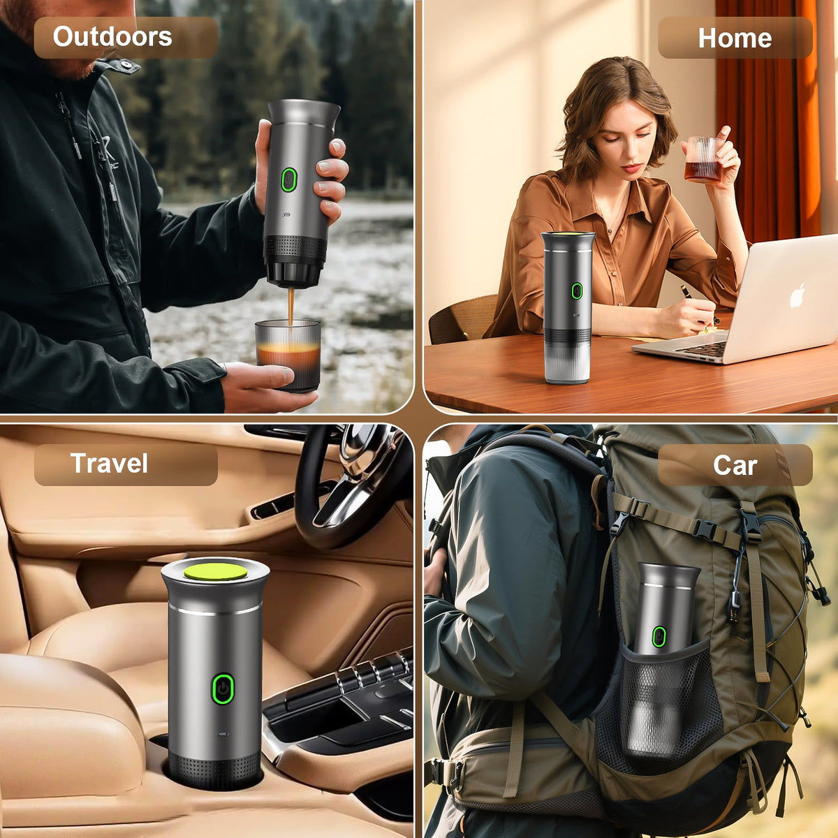 TINANA Portable Espresso Machine for Travel, 3-in-1 Mini Coffee Maker with USB-C, Compatible with NS/DG Capsules/Ground Coffee, 20 Bar, Ideal for Camping, Car, Office & Gifts, Gray