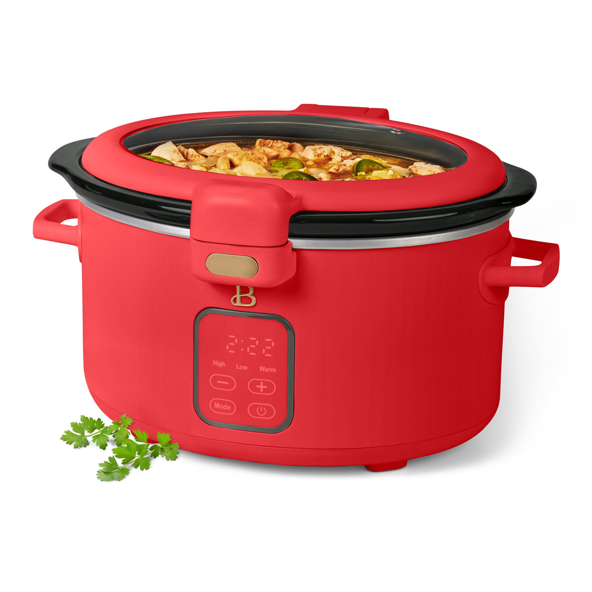 Beautiful 4 Qt Digital Slow Cooker with Hinged Locking Lid, Thyme Green by Drew Barrymore