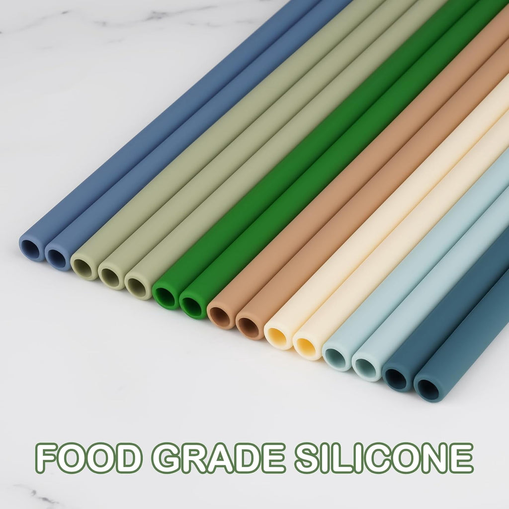 Tomorotec 12" Reusable Silicone Drinking Straws 15PCS with 2 Brushes, Compatible with Stanley Tumblers 40oz 30oz 20oz, Customizable for Various Drinkware, BPA-Free & Safe for Teeth (Morandi Colors)