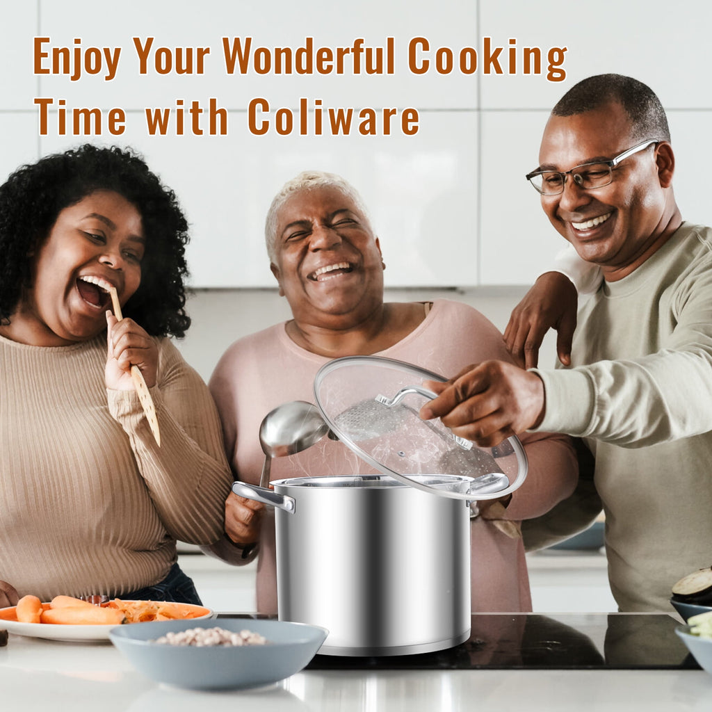 Coliware Large Stock Pot, 12 QT Trip-Ply Bottom Stainless Steel Cooking Pot with Tempered Glass Lid, Soup Pasta Cookware Compatible with Gas Induction Electric Stoves, Ollas de Cocina