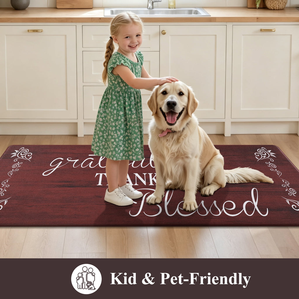 MeyJey Farmhouse Kitchen Rug Set of 2, Non-Slip Anti-Fatigue Waterproof Cushioned Mat for Kitchen, Dining & Laundry Room, 18"x30"+18"x48" Teal/Brown