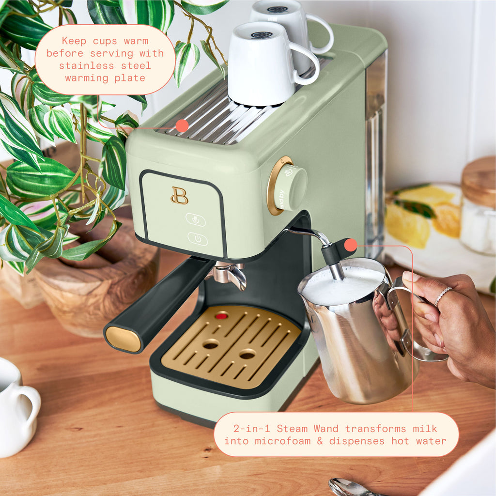 Beautiful by Drew Barrymore Slim Espresso Machine, 20-Bar Pressure, Black Sesame