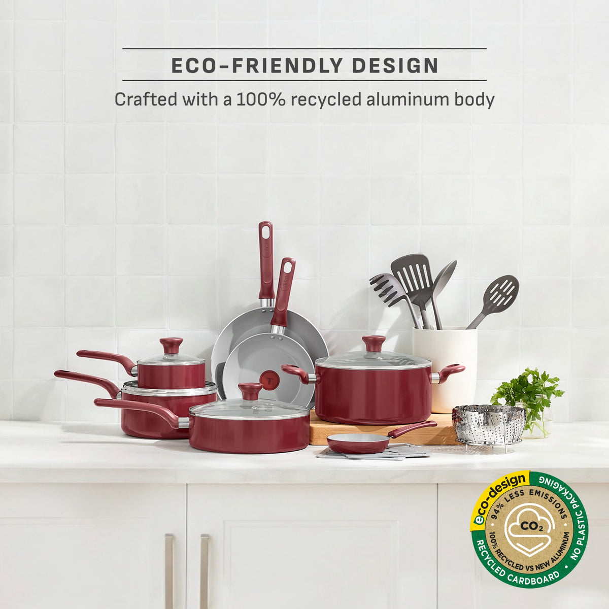 T-fal Easy Care 18 Piece Ceramic Nonstick Cookware Set, Pots and Pans, Mint Green