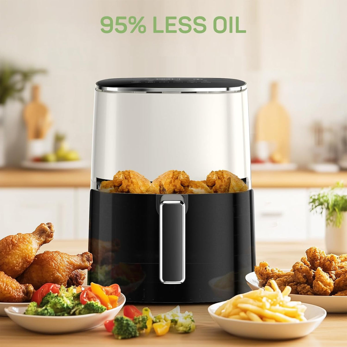 Simenmax Air Fryer, 6-Quart with Viewing Window, 12-in-1 Functions - Air Fry, Roast, Reheat, Dehydrate, Bake, Steam, and More, 400°F Max Temperature, Gray