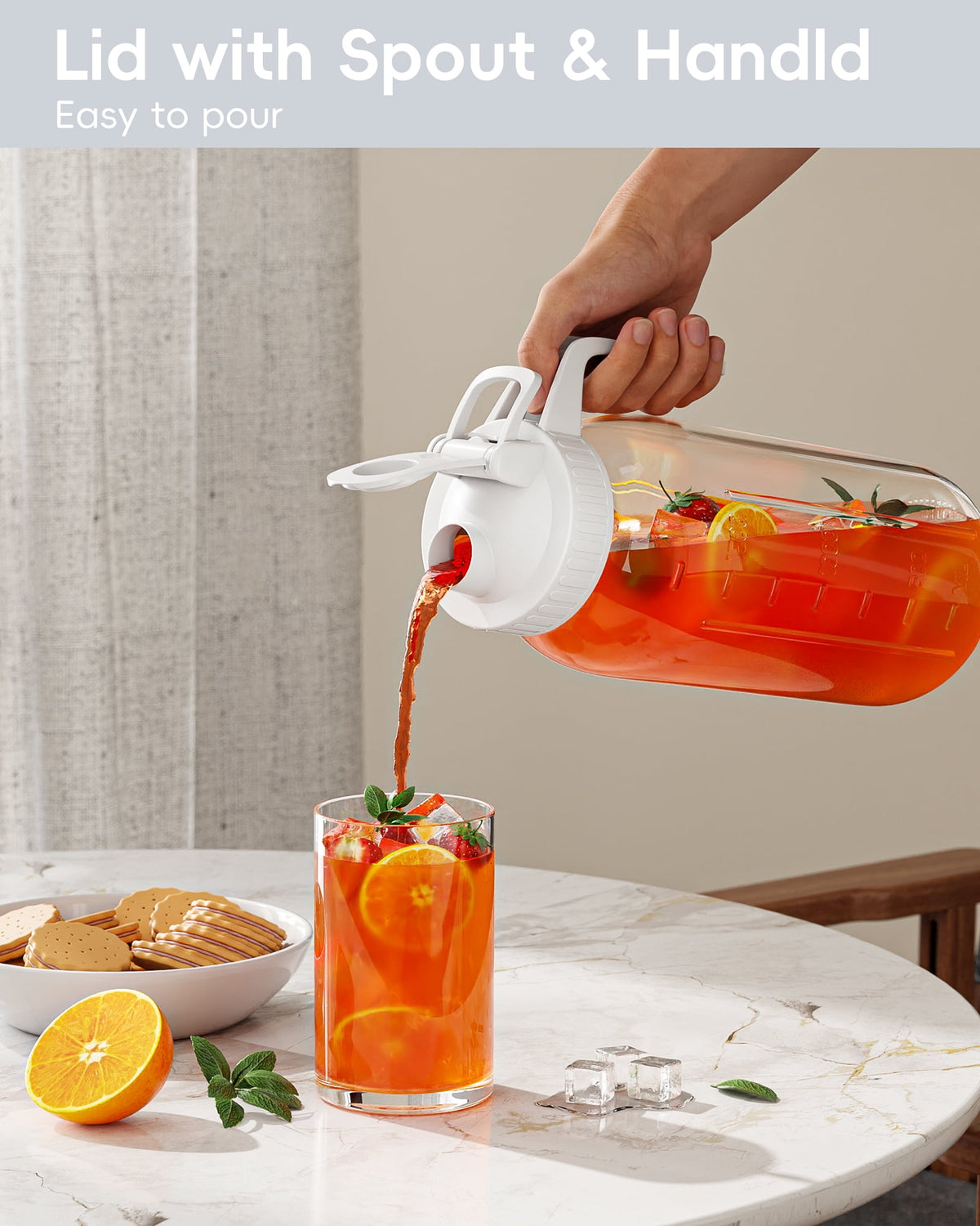 VA1KENE Glass Pitcher with Lid, Mason Jar Pitcher with Spout and Handle for Lemonade, Iced Drinks, and Sun Tea 64oz Gray