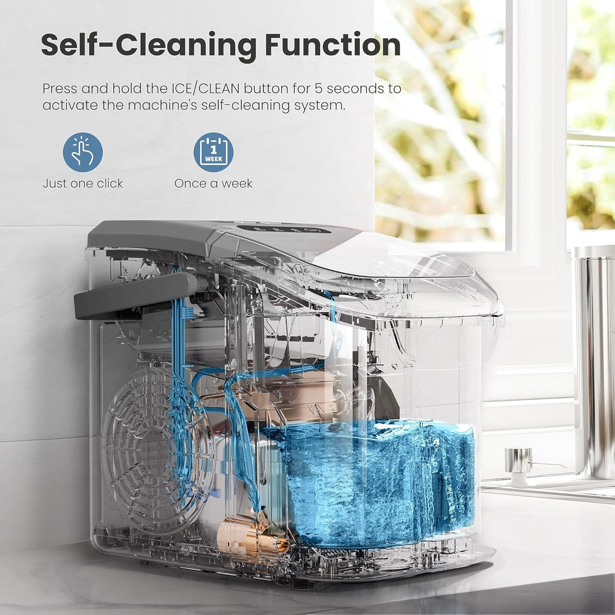 Havato Countertop Ice Maker, 8 Bullet Ice Cubes in 6 Mins, 26lbs/24H, w/ Scoop & Basket, White