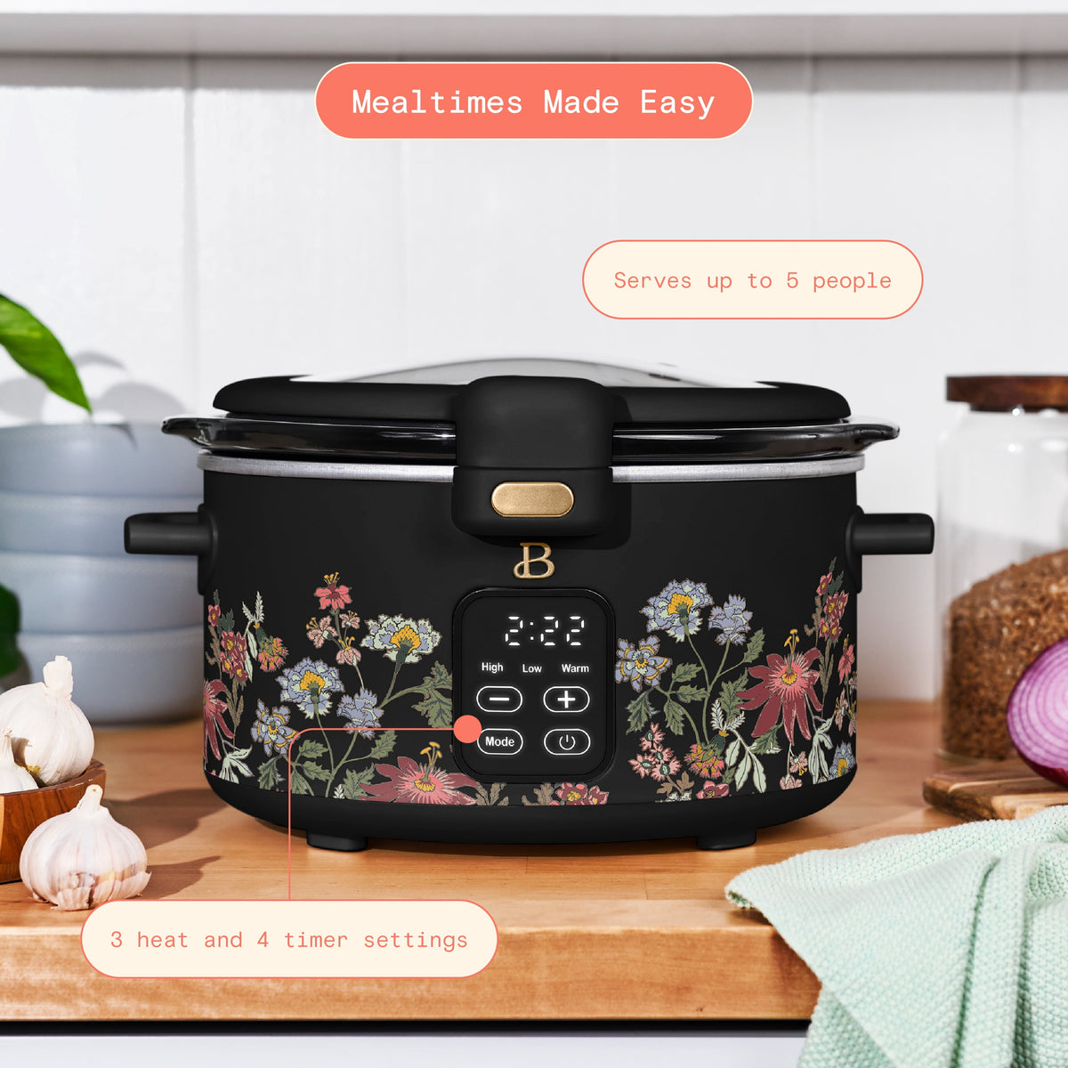 Beautiful 4 Qt Digital Slow Cooker with Hinged Locking Lid, Thyme Green by Drew Barrymore