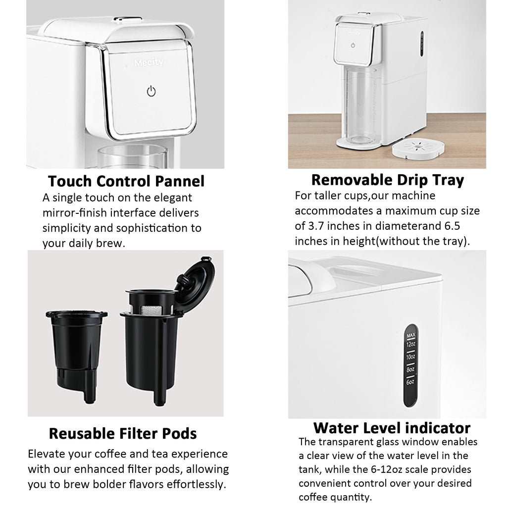 Mecity Compact Coffee Maker for Ground Coffee & Loose Tea - Single Serve, 6-12 Oz Brew, Black
