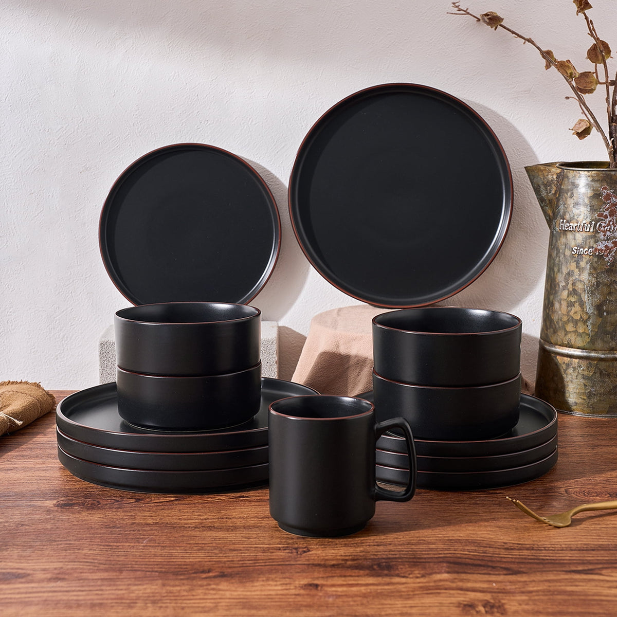 Famiware Nebula Stoneware Dinnerware Sets, 12-Piece Dish Set, Multi-color