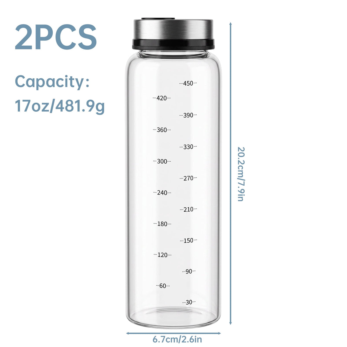 NiHome 2-Pack 10oz Spice Shakers with Adjustable Stainless-Steel Lids for Parmesan Cheese, Chili Flakes, Herbs, Salt, Pepper, Borosilicate Glass Seasoning Dispensers, Easy Refill and Dishwasher Safe