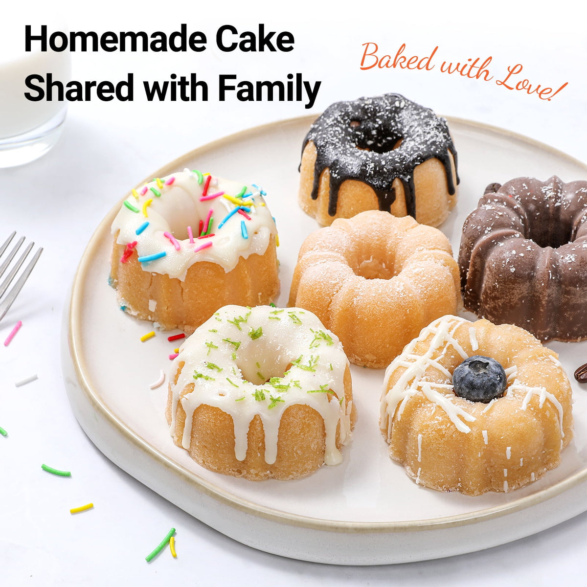 CAKETIME Silicone Mini Fluted Tube Cake Pans for Baking with Metal Reinforced Frame, 6-Cavity Mini Flan Molds-1Pcs