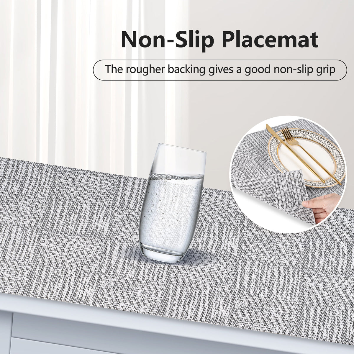 VCVCOO Navy Blue Placemats Set of 4 - Easy Clean Washable PVC Vinyl Placemats - Wipeable Heat Resistant Woven Table Mats for Dining Table - 12x18 inch