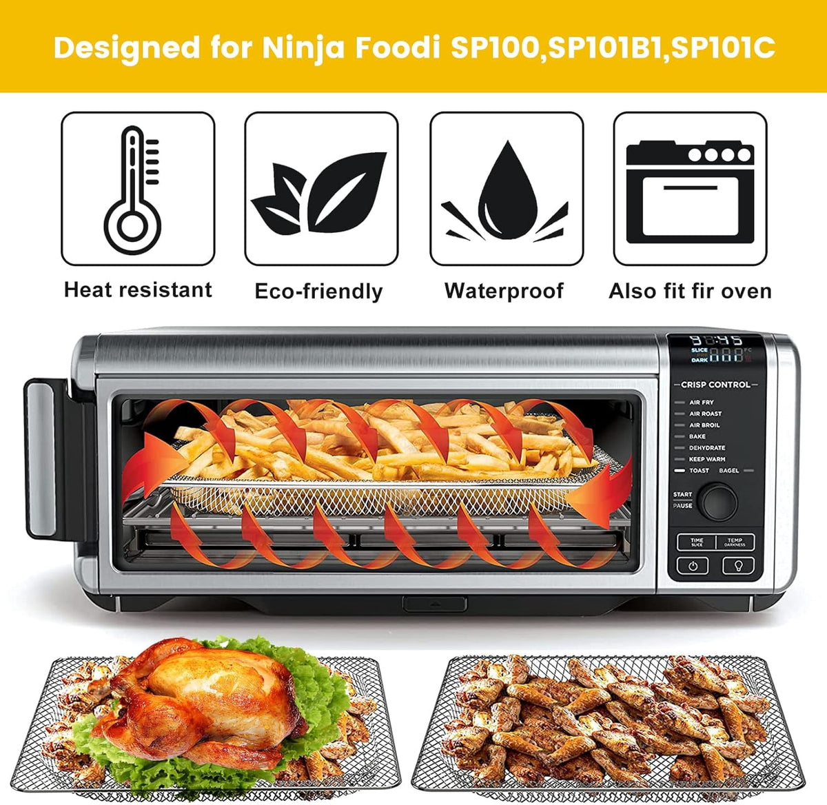 GCQ Air Fryer Replacement Parts for Ninja Foodi SP101 SP100 Digital Countertop Oven, Air Fryer Grill Pan Plate Crisper Plate Accessories Tray Basket