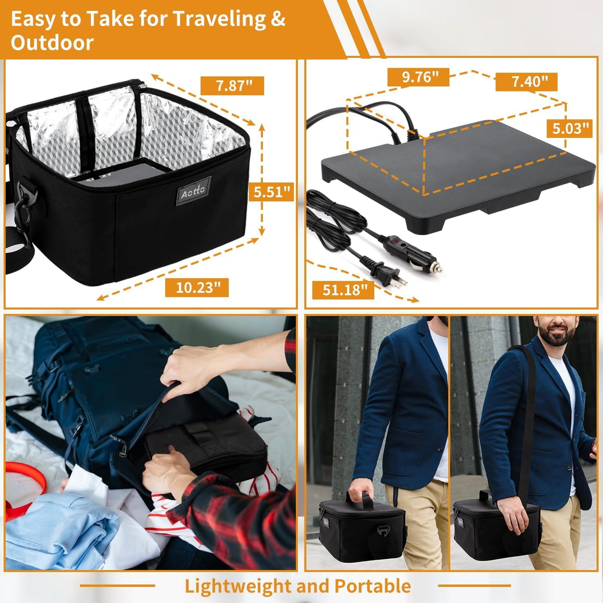 Aotto Portable Oven, 12V, 24V, 110V Portable Food Warmer, Mini Personal Microwave Heated Lunch Box for Work Reheating and Cooking Meals in Truck, Vehicle, Travel, Camping, Picnic, Black