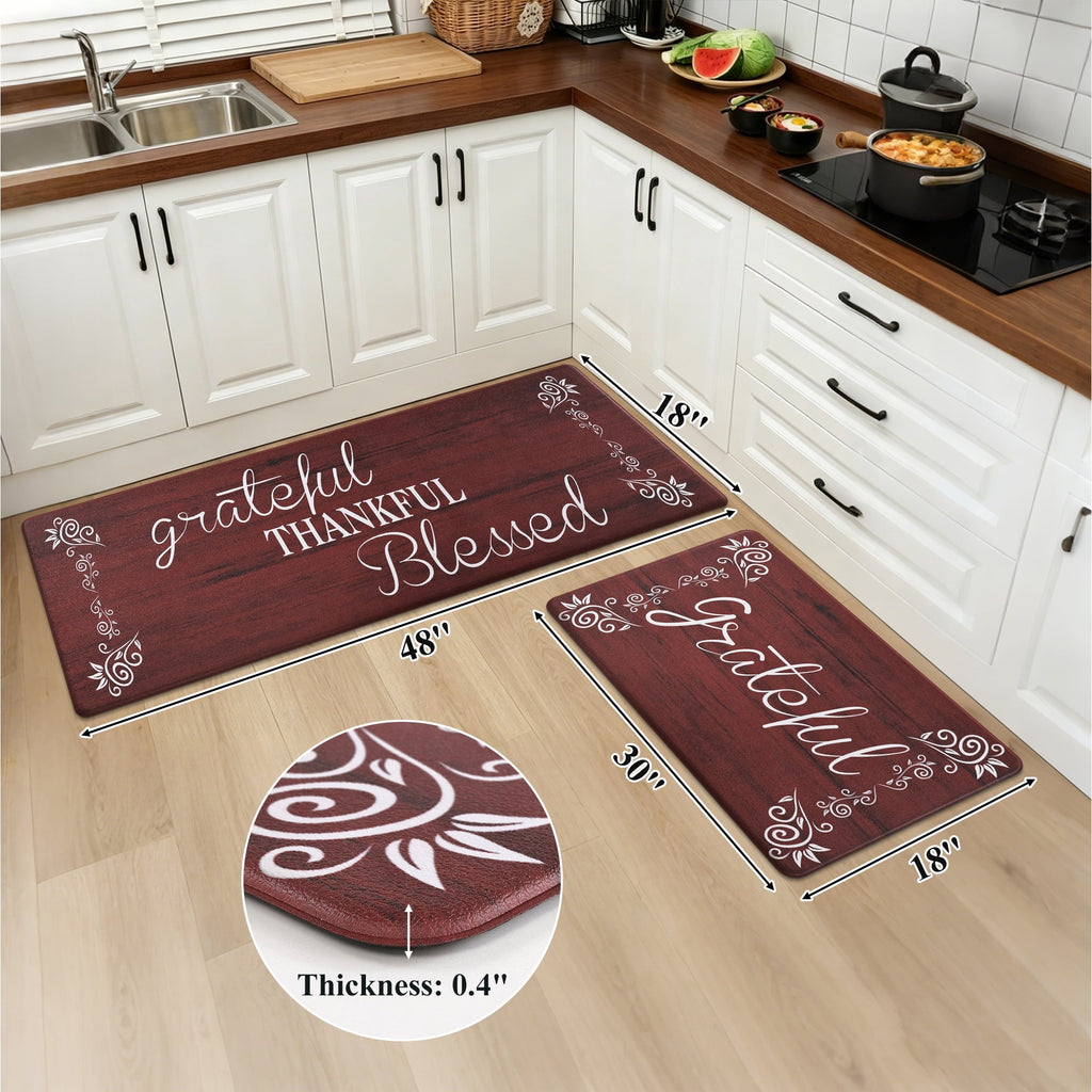 MeyJey Farmhouse Kitchen Rug Set of 2, Non-Slip Anti-Fatigue Waterproof Cushioned Mat for Kitchen, Dining & Laundry Room, 18"x30"+18"x48" Teal/Brown