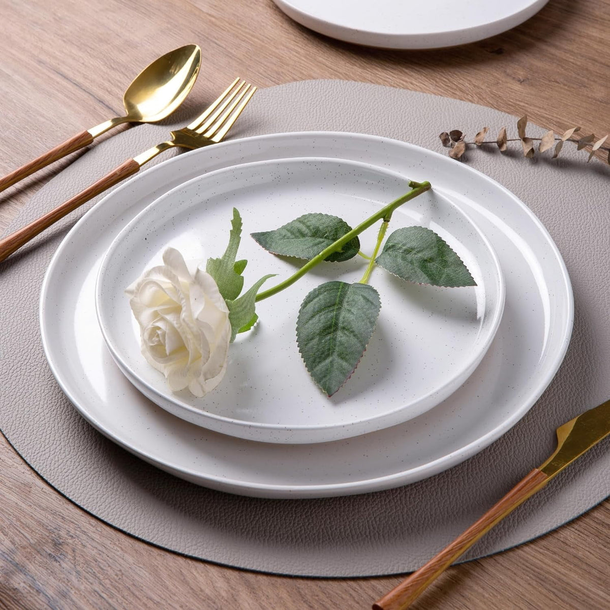 AmorArc Ceramic Dinnerware Sets for 4, 12 Pieces Handpainted Plates and Bowls Set with Rustic Terracotta Underside, Scratch Resistant Stoneware Dishes Set, Dishwasher & Microwave Safe,Light Beige