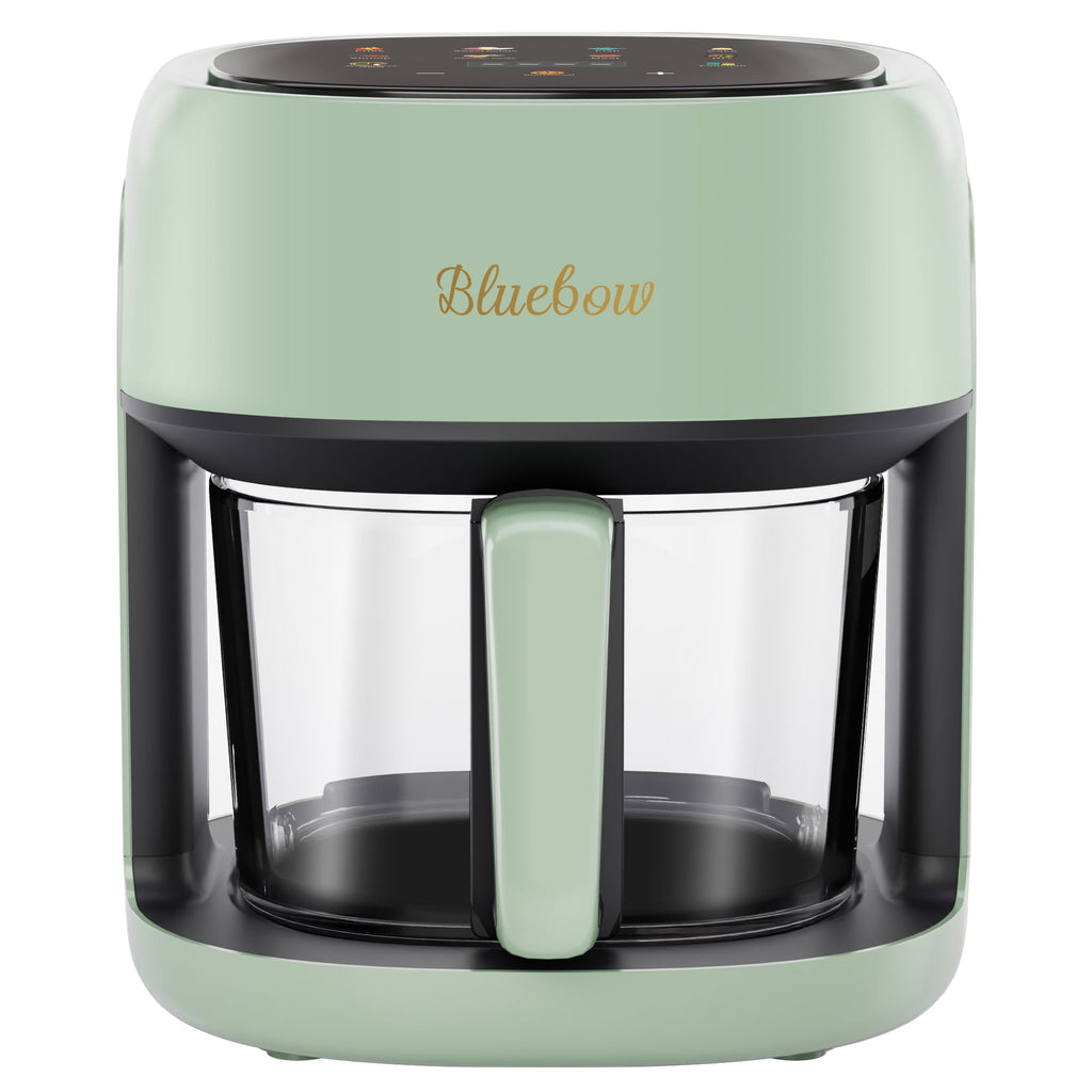Bluebow 5 Quart Air Fryer with 360° Viewing Glass Pot, 8-in-1 Digital Touchscreen, Nonstick & Dishwasher Safe Basket, Less Oil, 1350W (White)