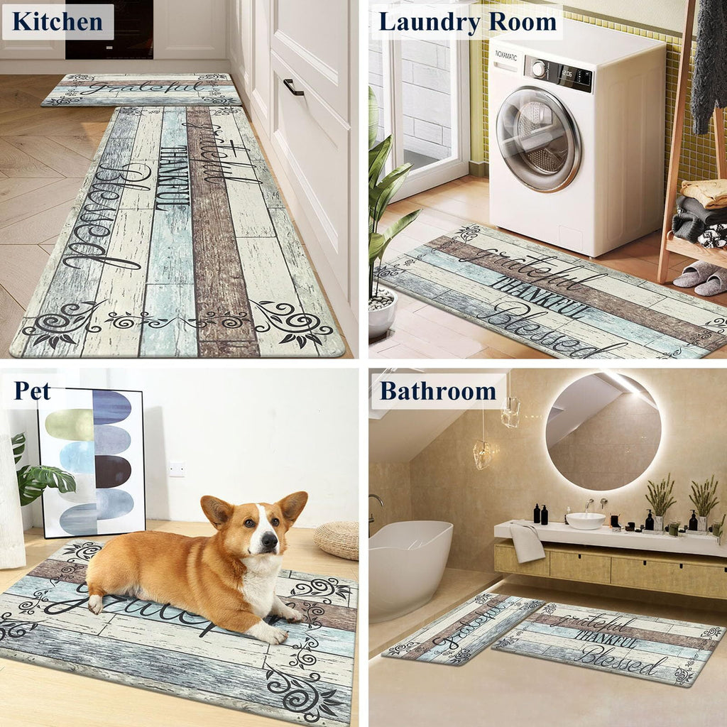 Findosom 2pcs Kitchen Rug Set, 18"x30"+18"x47" Non-slip Anti-Fatigue Kitchen Mats Farmhouse Waterproof Kitchen Runner,Ergonomic Comfort Cushioned Standing Mat for Floor,Home,Office,Sink,Laundry Blue