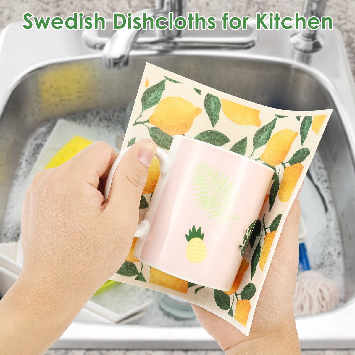 10 Pcs Swedish Dishcloths Reusable Kitchen Dish Towels Absorbent Dishcloths Washable Cellulose Sponge Cloths Quick Drying Cleaning Cloths Soft Kitchen Dish Cloth, 7.7 x 6.7in