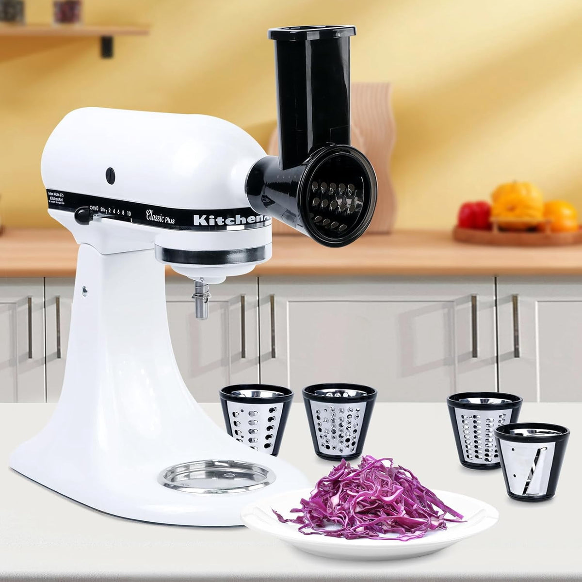 PQPO Stainless Steel Slicer Shredder Grater with 4 Blades, Compatible with KitchenAid Stand Mixer, Cheese Grater