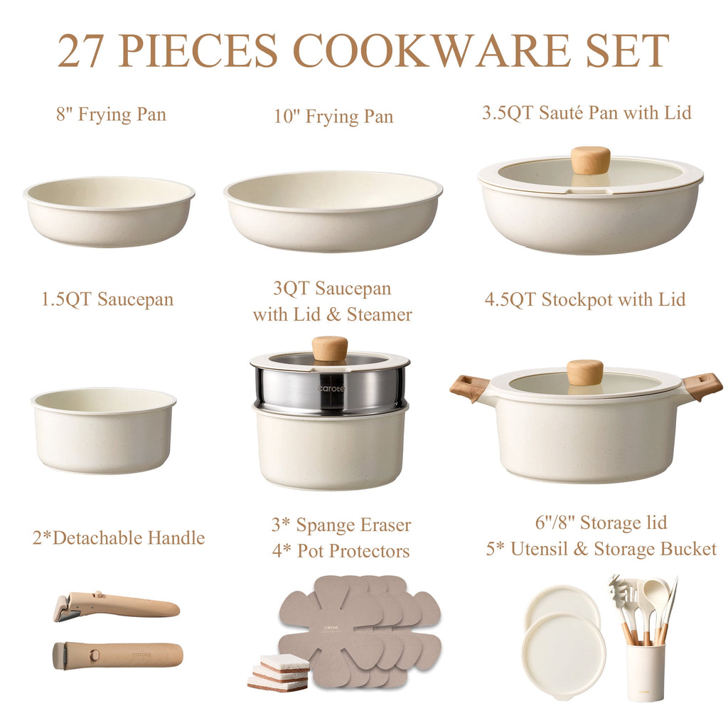 Carote 24-Piece Nonstick Cookware Set, Pots and Pans Set with Detachable Handle, Induction Compatible, Oven & Dishwasher Safe, Black