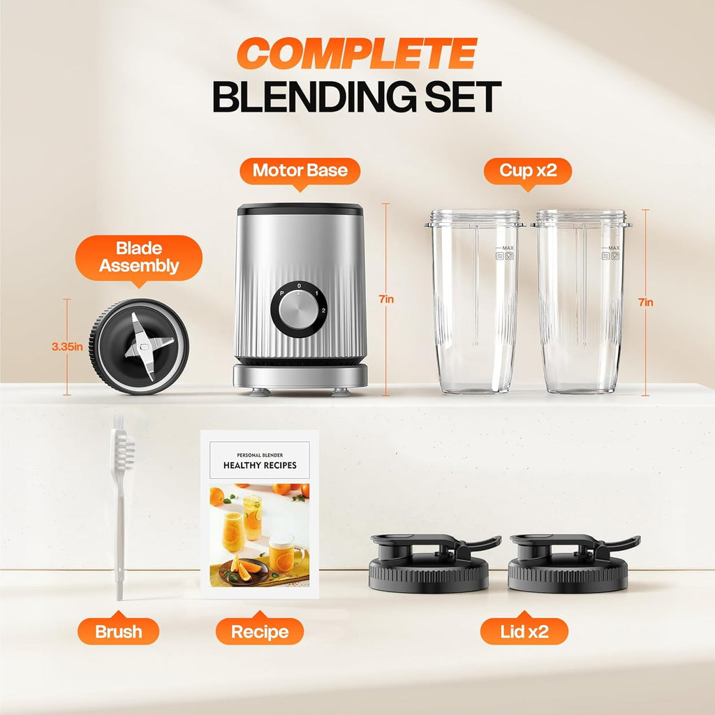 Smoothie Blender, 450W Personal Blender for Kitchen and Blend Shakes,Smoothies,Frozen Drinks, Baby Food with 2 No-BPA Portable Cups-Silver