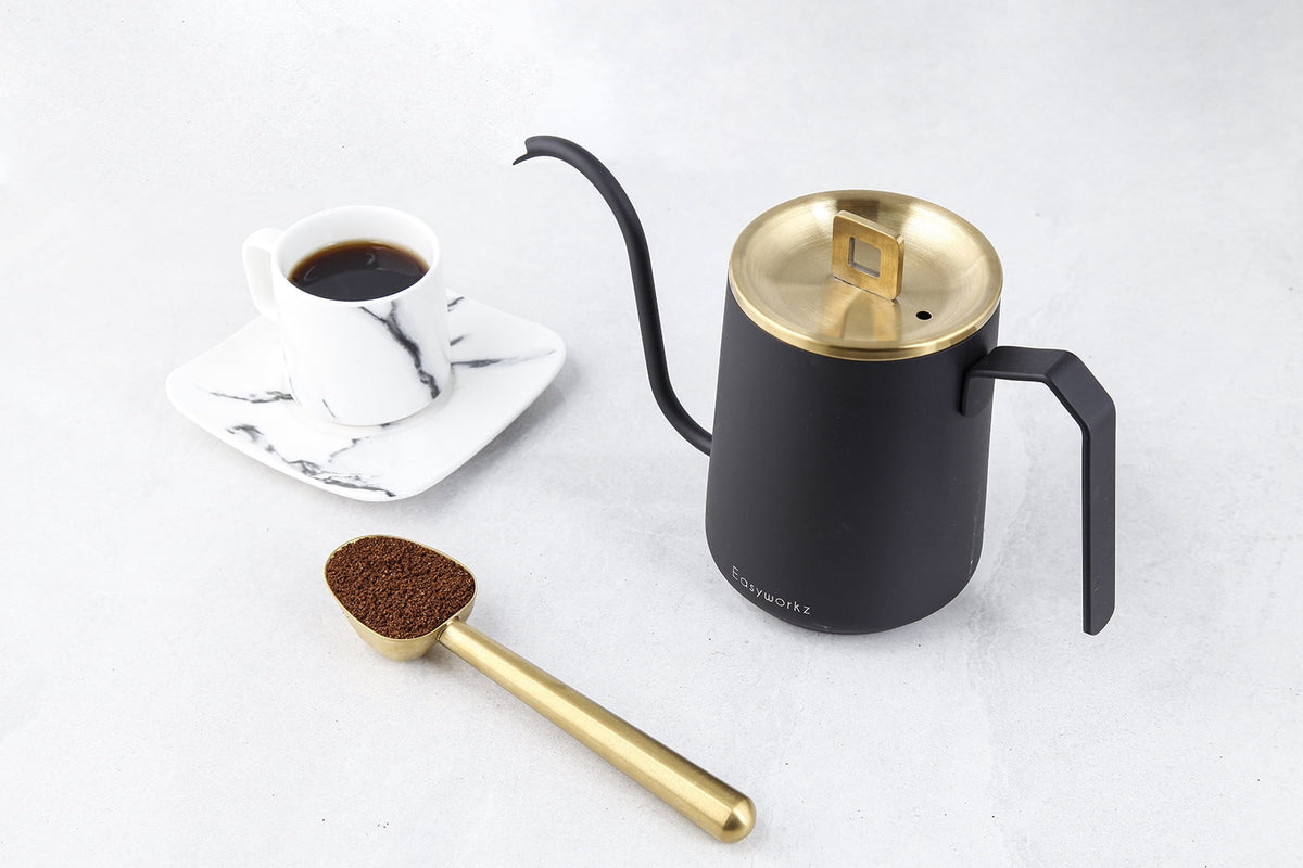 Easyworkz Stainless Steel Long Hollow Handle Coffee Scoop,7g Measuring Spoon for Ground Coffee and Loose Leaf Tea, Brass Gold