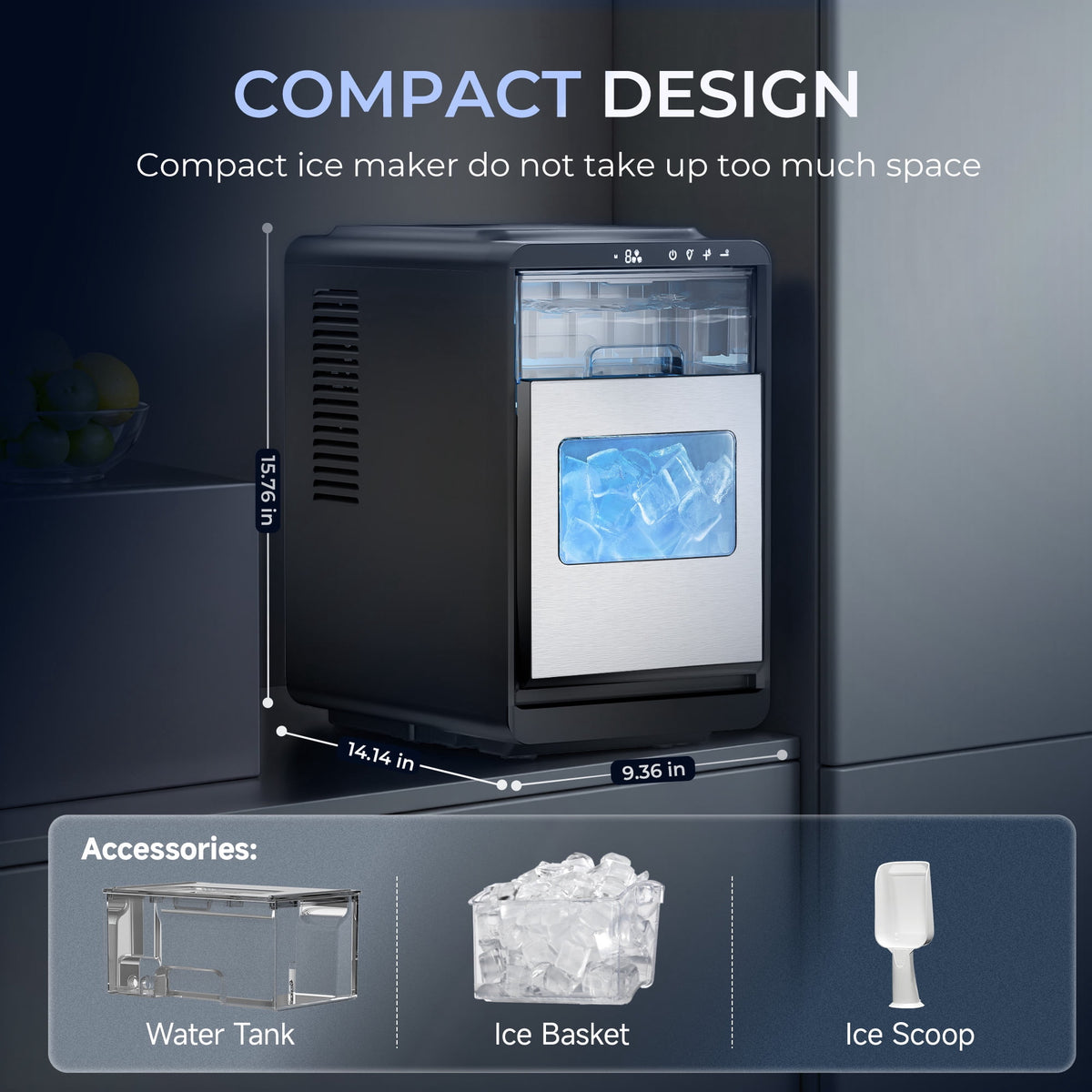 Simzlife Countertop Crescent Ice Maker, 35.9 Lbs/24H, 16 Ice Cubes in 12 Minutes, Deep Cleaning Timer Ice Machine