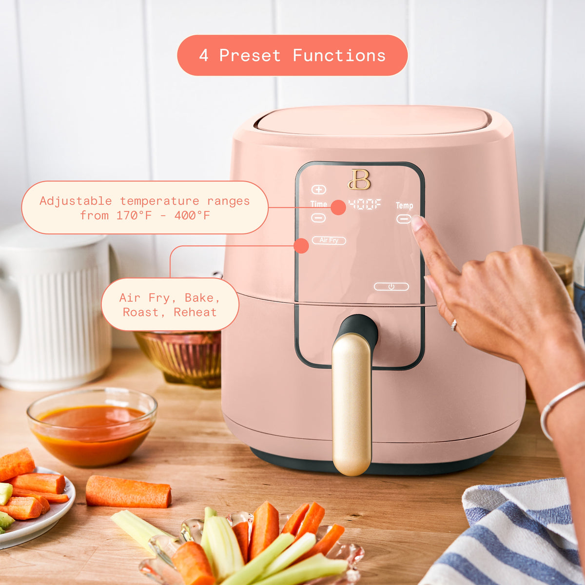 Beautiful 3 Qt Air Fryer with TurboCrisp Technology, EverGood Non-Toxic Ceramic Nonstick Coating, Chocolate by Drew Barrymore