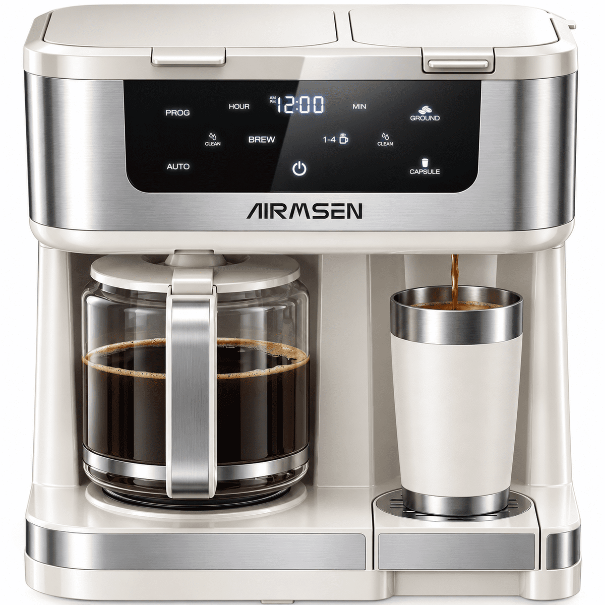 AIRMSEN 12-Cup Drip Coffee Maker with K Cup Combo, Programmable Coffee Machine with 1-4 Cup Setting, Single Serve or Coffee Pot, Auto Shut-off, Spill-Free Spout