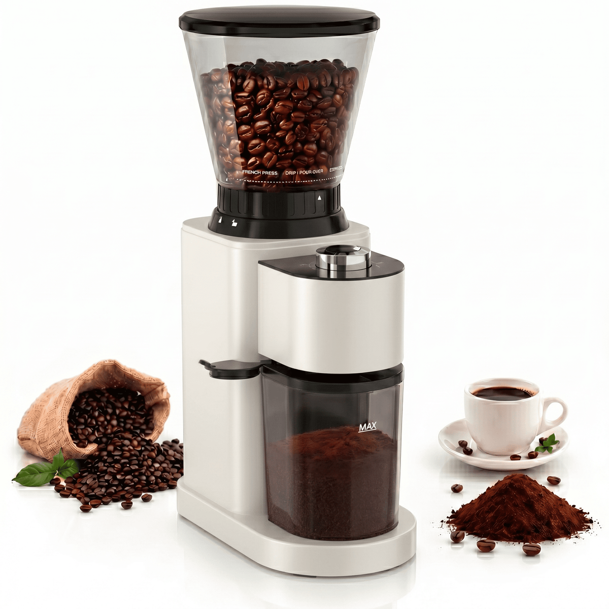 Aeitto Burr Coffee Grinder, Coffee Grinder Electric, Stainless Steel Coffee Bean Grinder, 48 Grind Settings, Espresso/Pour Over/Cold Brew/French Press Coffee Maker, Silver