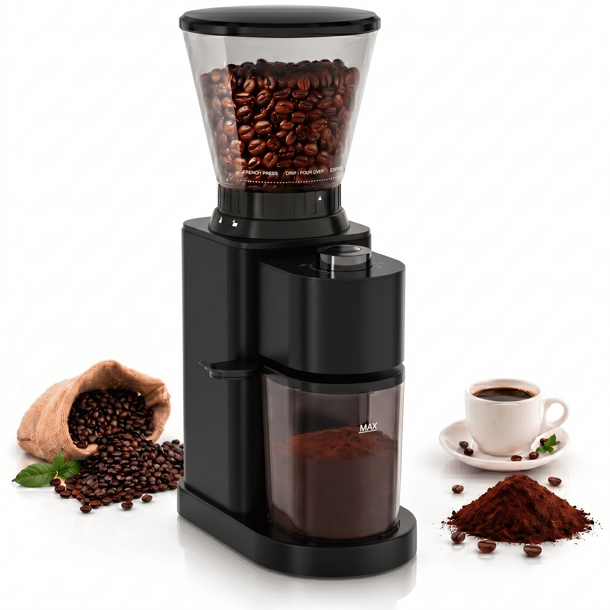 Aeitto Burr Coffee Grinder, Coffee Grinder Electric, Stainless Steel Coffee Bean Grinder, 48 Grind Settings, Espresso/Pour Over/Cold Brew/French Press Coffee Maker, Silver