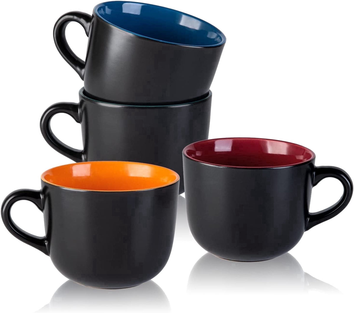 AmorArc 24 oz Soup Mugs with Handles, Jumbo Ceramic Bowls Mugs Set with handles for Coffee Cereal Cappuccino Snacks, Microwave&Dishwasher safe Soup Cups for Meal-Multicolor