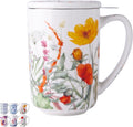 AmorArc Porcelain Tea Mug with Infuser and Lids, 18 Oz Cup Strainer Bag Holder for Loose Leaf Tea, Steeping Coffee Well-wrapped Box House-warming Wedding Birthday Gift, YelloRed
